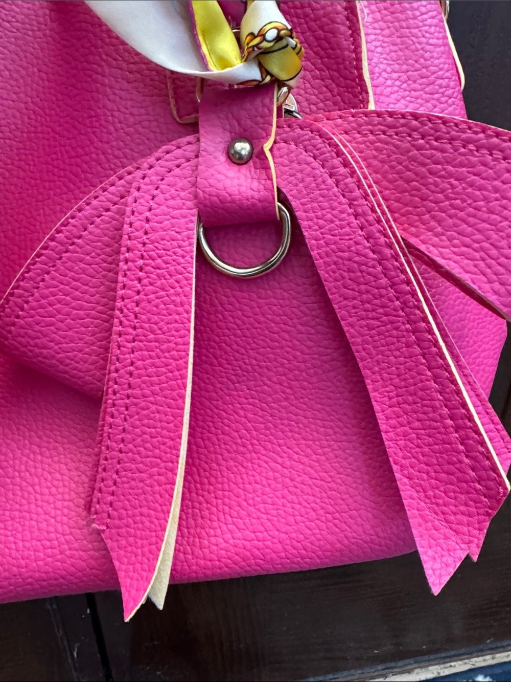 Hot Pink Women's Tote Bag with Bow Accent - Picture 2 of 4